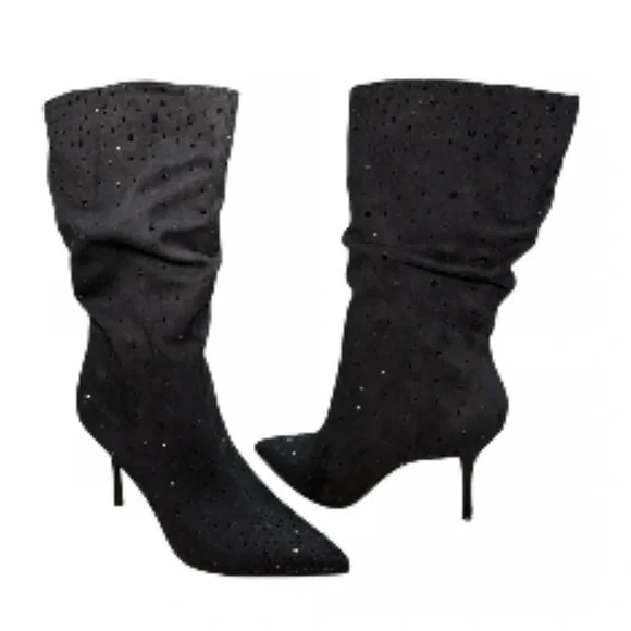 New Thalia Sodi Raquell Tall Black Suede feel sparkle boots size 10.5 - Picture 2 of 7